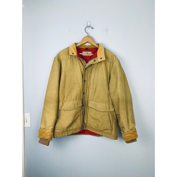Vintage LL Bean Men's Medium (estimated) Jacket, Tan Jacket with Corduroy Collar - Picture 1 of 12